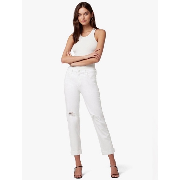 Joe's Jeans The Niki Mid-Rise Boyfriend White‎ Denim Distressed Jeans - Size 23 - Picture 1 of 11
